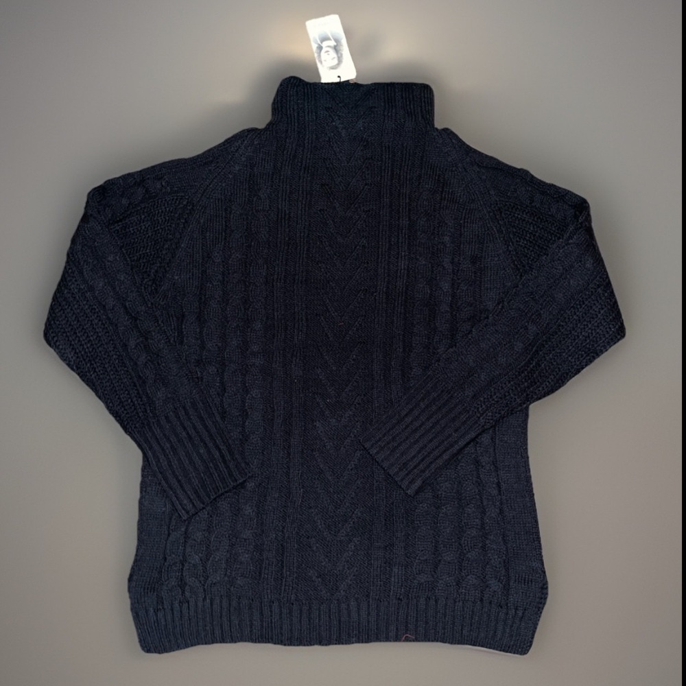 PHILOMENA PETTI NY Mock Neck Cable Knit Sweater W/Open Shoulders Ribbed Trim NWT